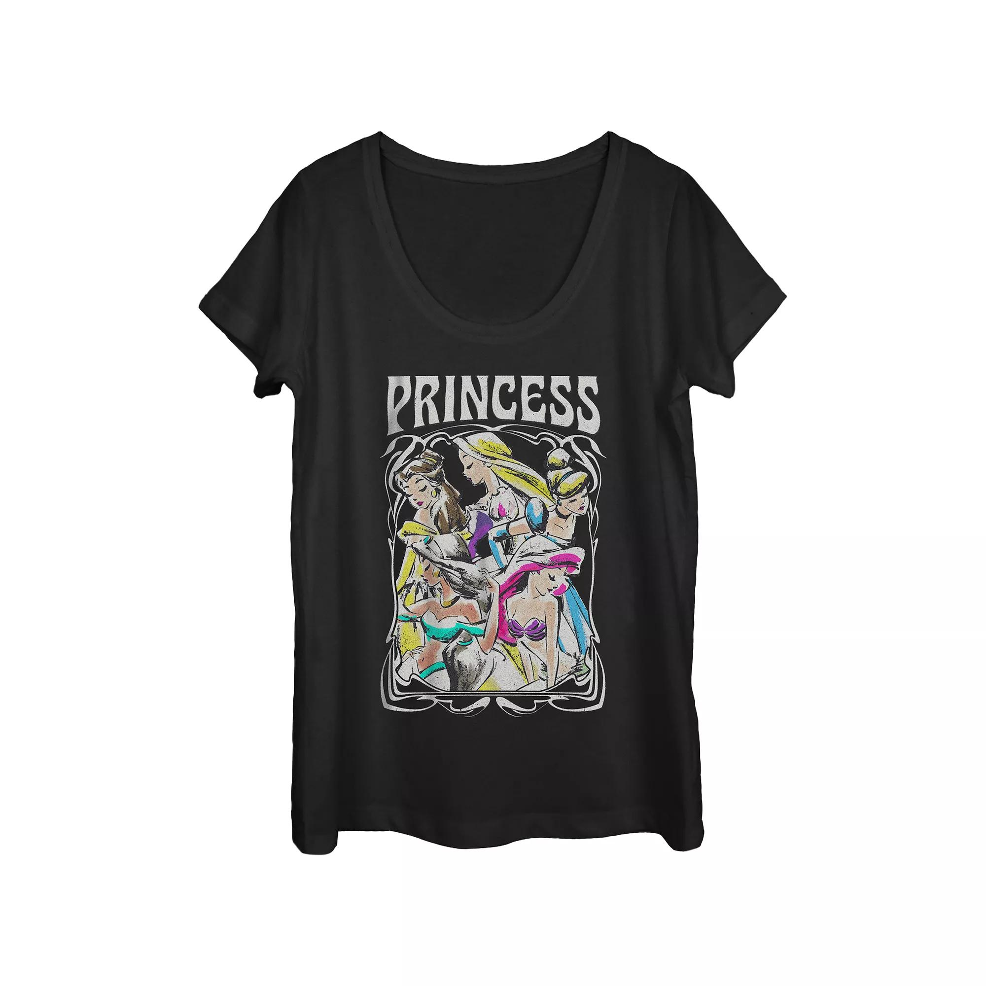 Disney's Belle, Rapunzel, Cinderella, Jasmine & Ariel Princess Profile Portrait Scoop Neck Juniors' Graphic Tee, Women's,  Product Image