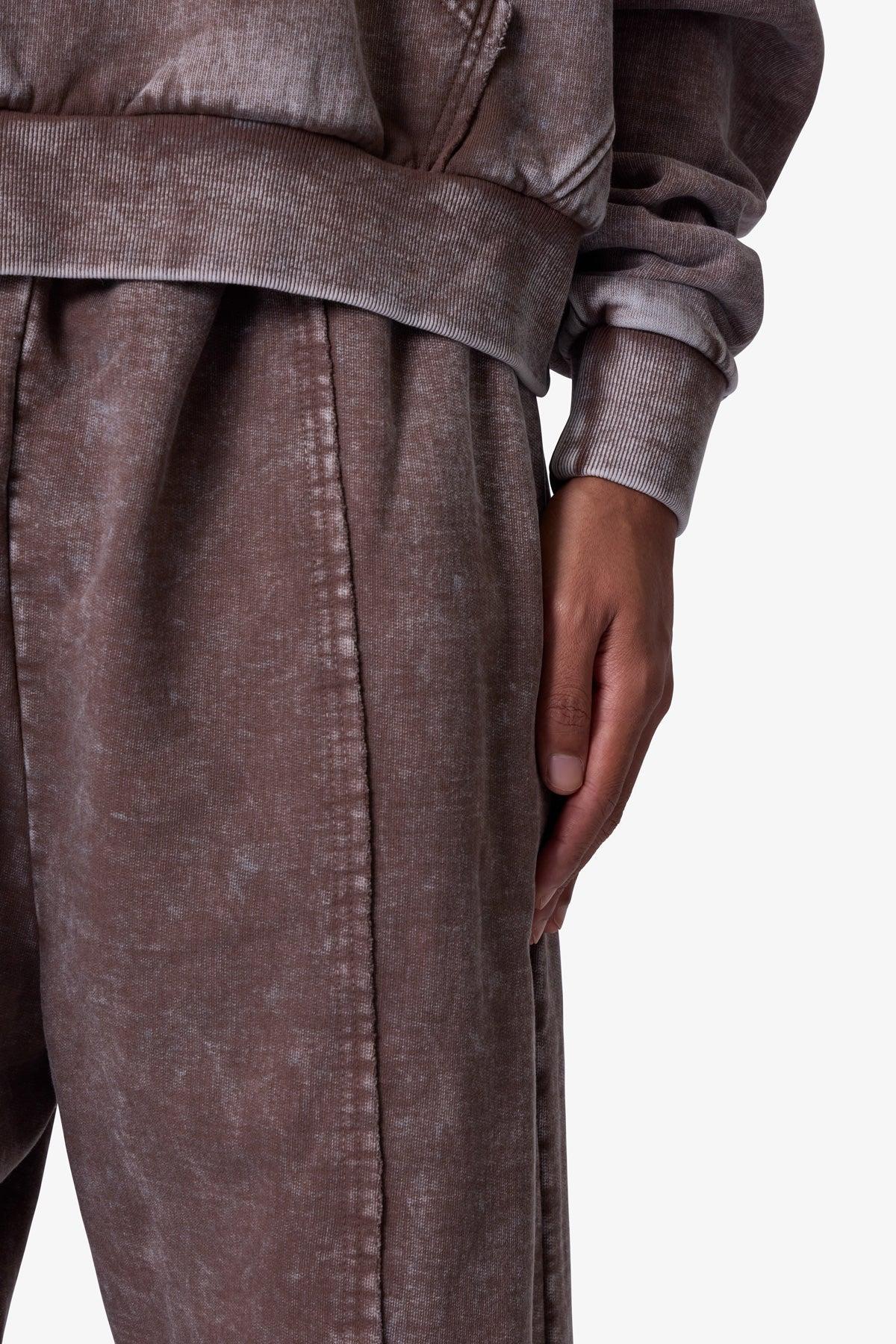 Frayed Seam Acid Wash Sweatpants - Brown Product Image