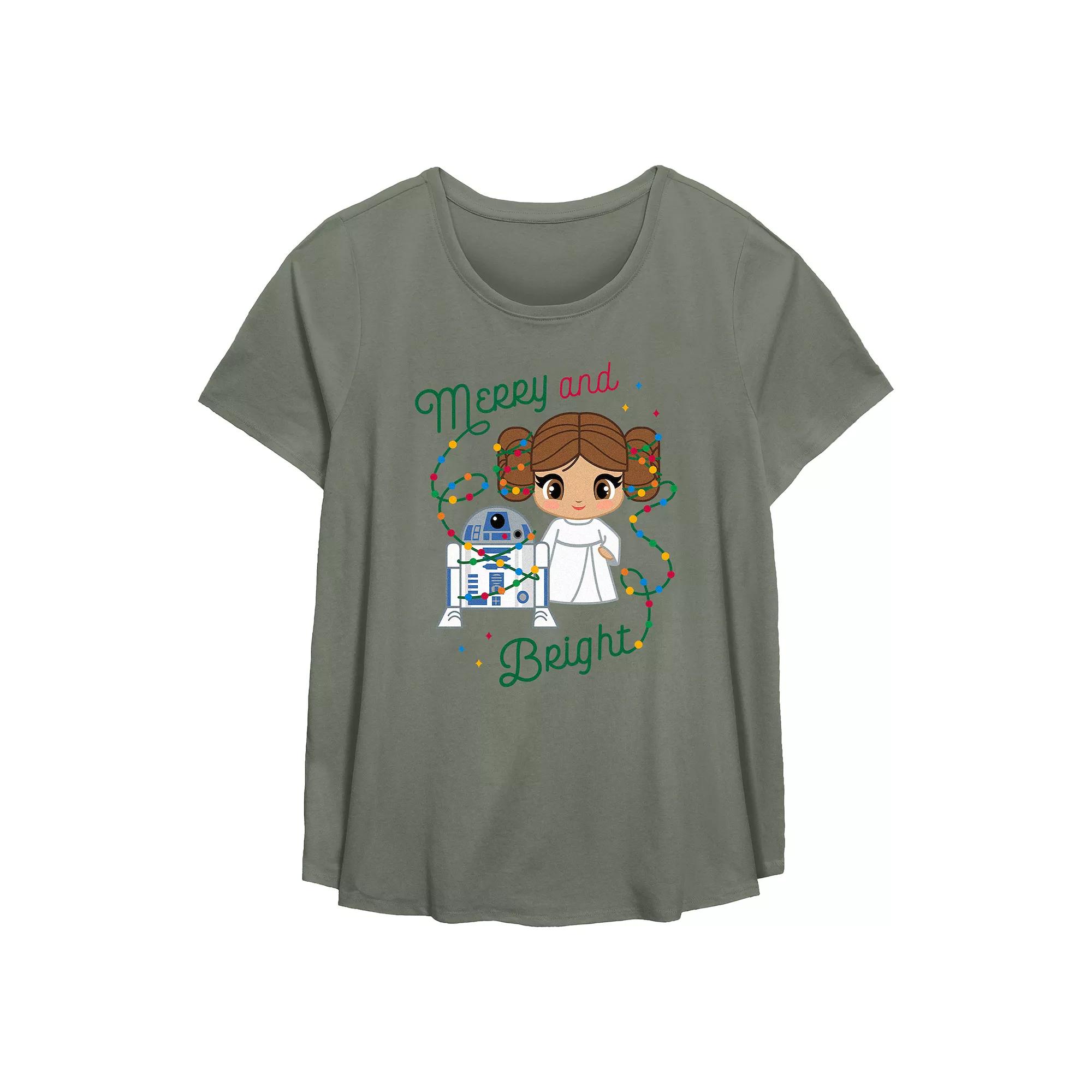 Plus Size Star Wars R2-D2 And Princess Leia Organa Merry And Bright Flowy Graphic Tee, Women's, Size: 0X, Green Product Image