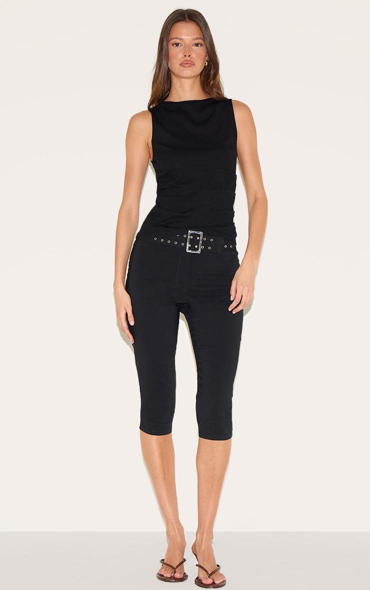 Black Fine Knit High Neck Sleeveless Top Product Image