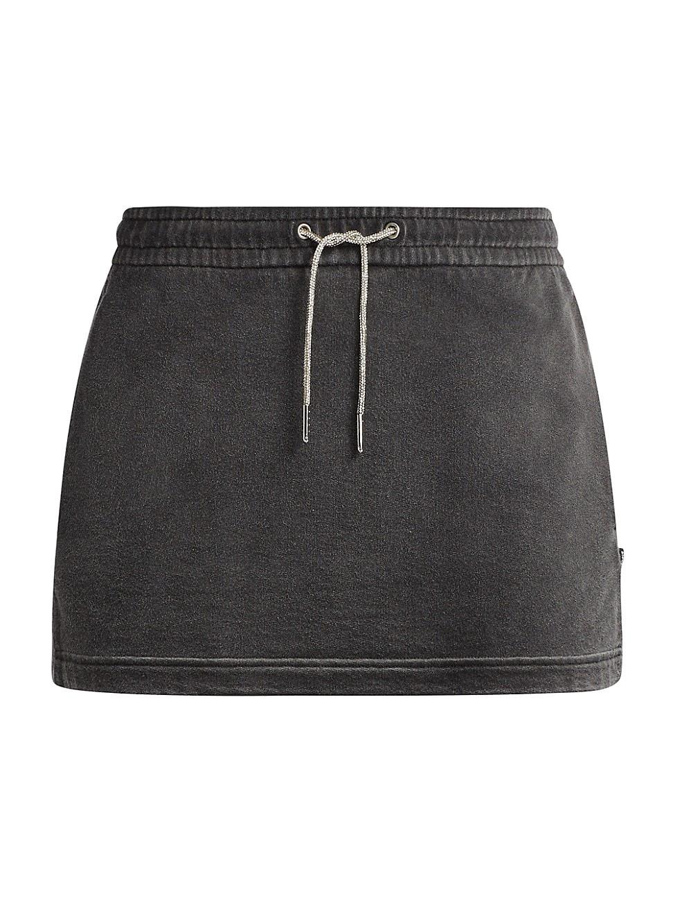 Womens Rhinestone Drawcord Cotton Terry Miniskirt Product Image