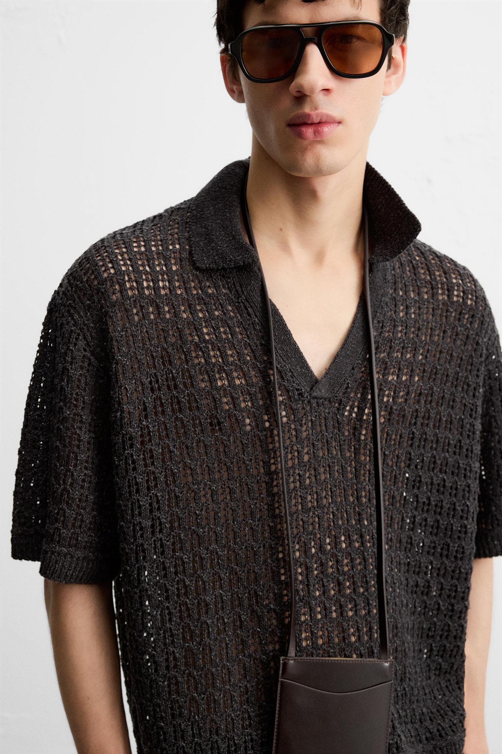 OPEN KNIT POLO SHIRT Product Image