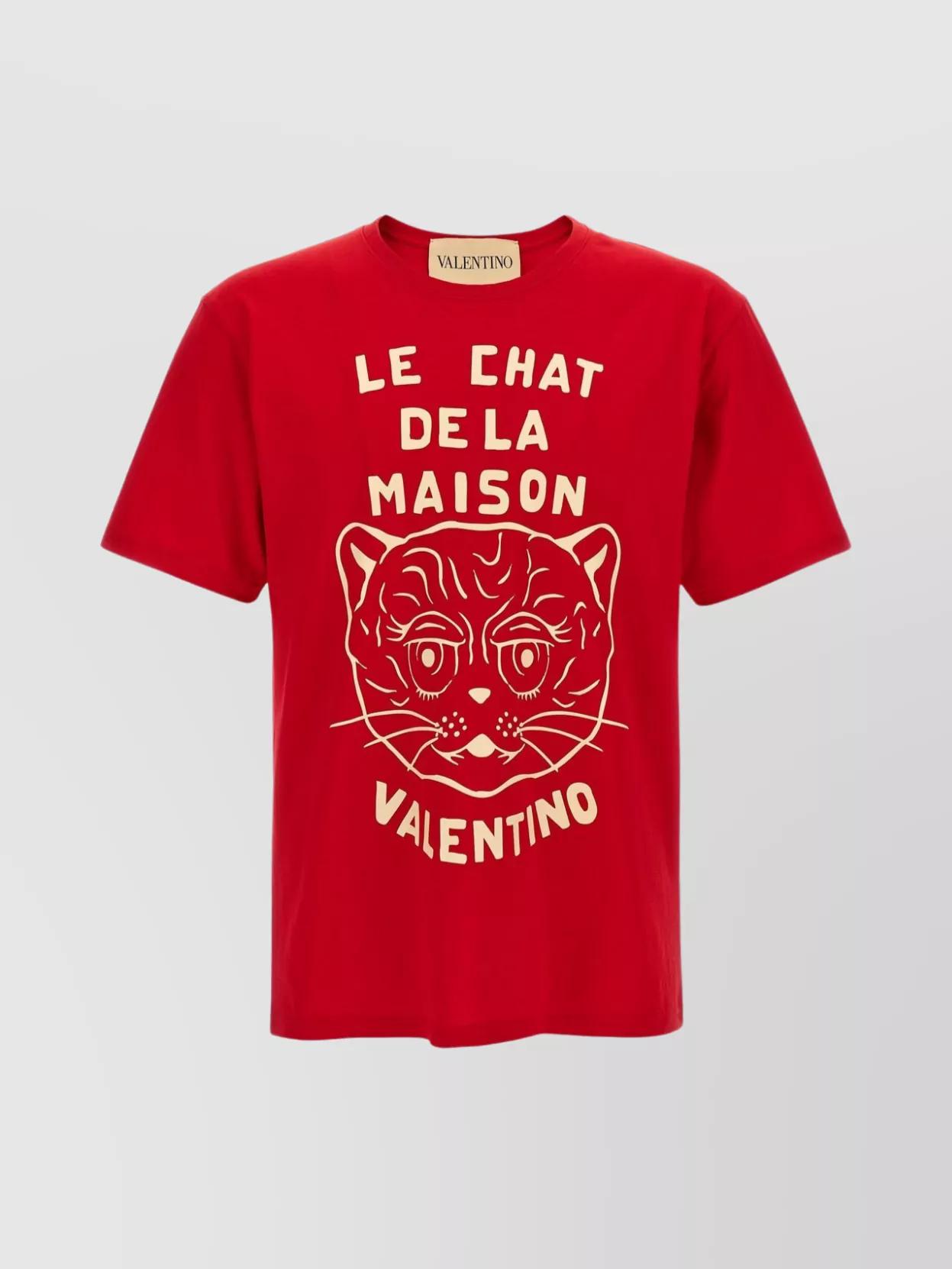 VALENTINO Graphic Print House Cat Crew Neck T-shirt In Red Product Image