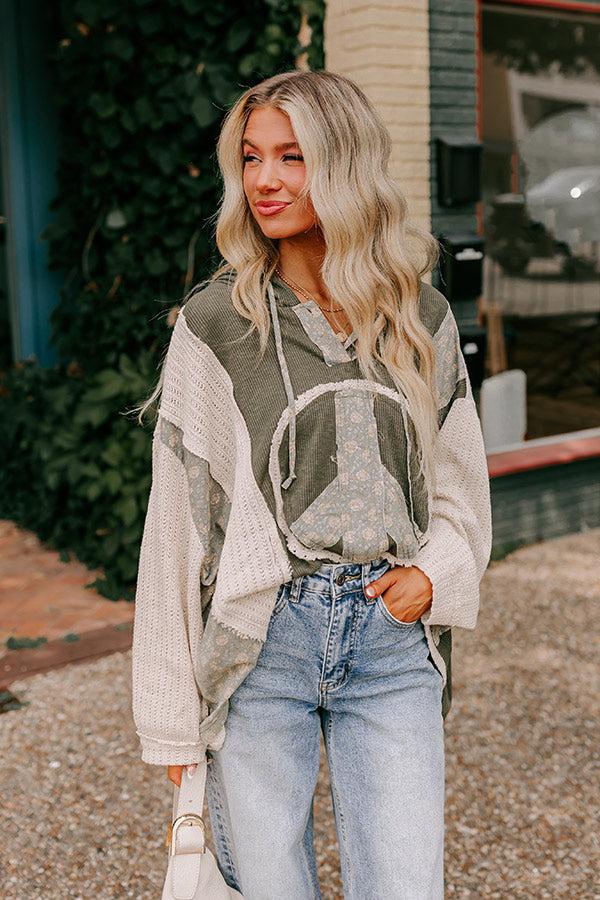 Peaceful Moment Knit Hoodie in Olive Product Image