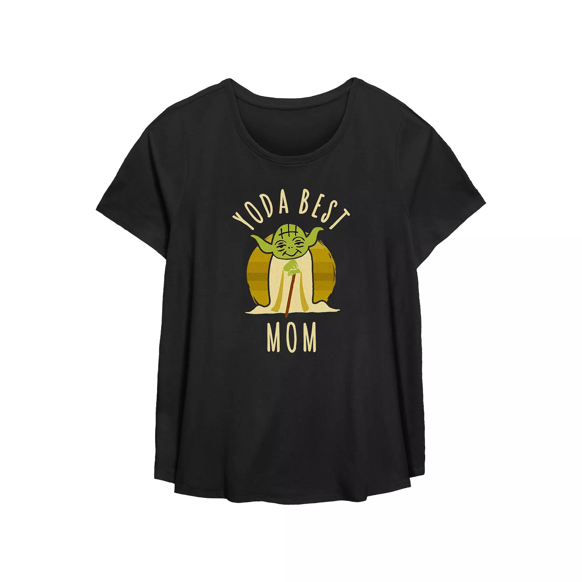 Plus Size Star Wars Yoda Best Mom Scoop Hem Flowy Graphic Tee, Women's, Size: 3XL, Black Product Image