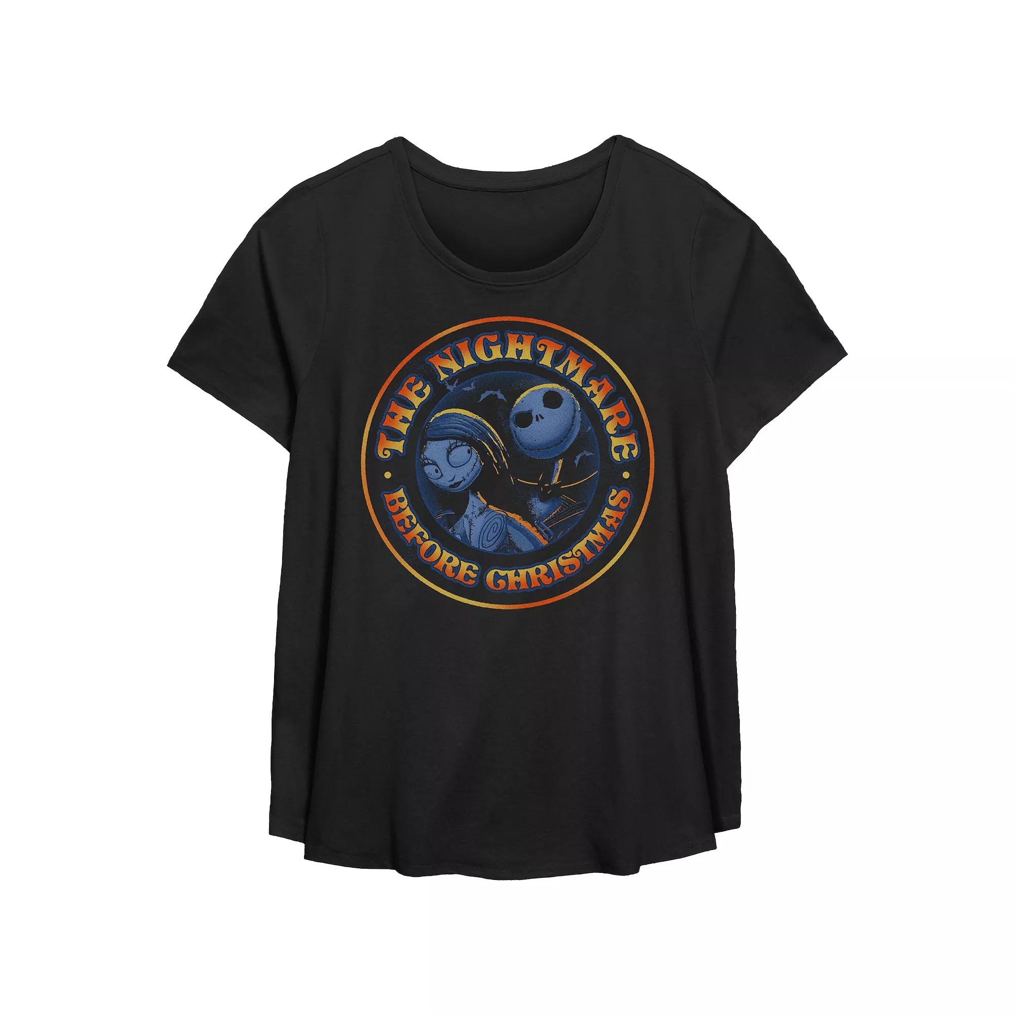 Disney's The Nightmare Before Christmas Jack Skellington And Sally Stamp Plus Size Flowy Graphic Tee, Women's, Size: 3XL, Black Product Image
