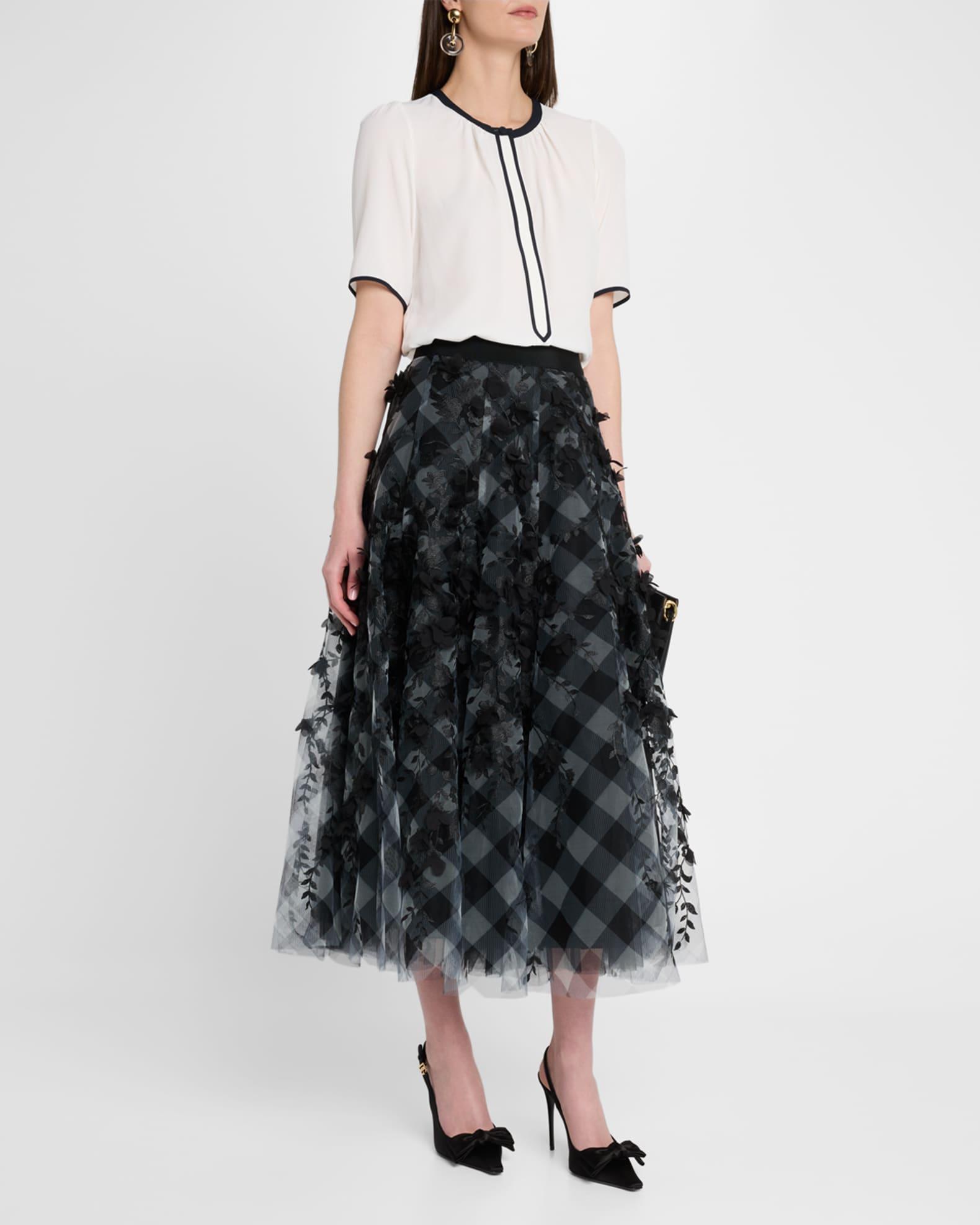 Check Tulle Petal Applique Midi Skirt Product Image