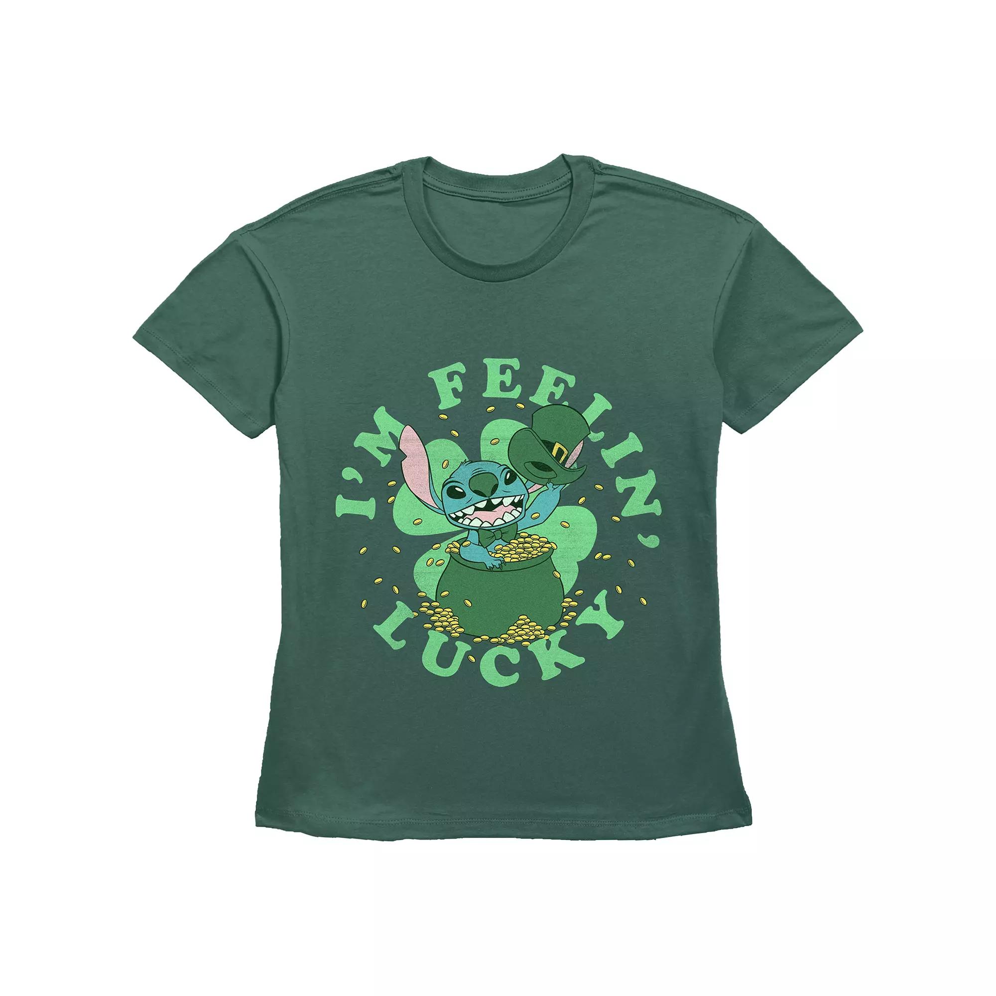 Disney's Lilo & Stitch I'm Feeling Lucky Stitch Women's Graphic Tee, Girl's, Size: Medium, Green Product Image