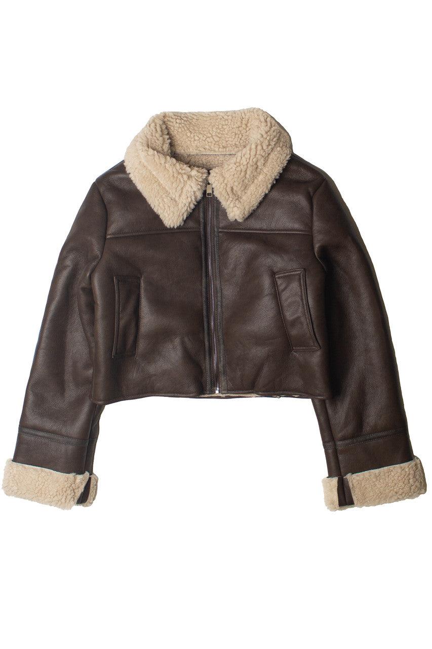 Faux Fur Lined Pleather Bomber Jacket Product Image