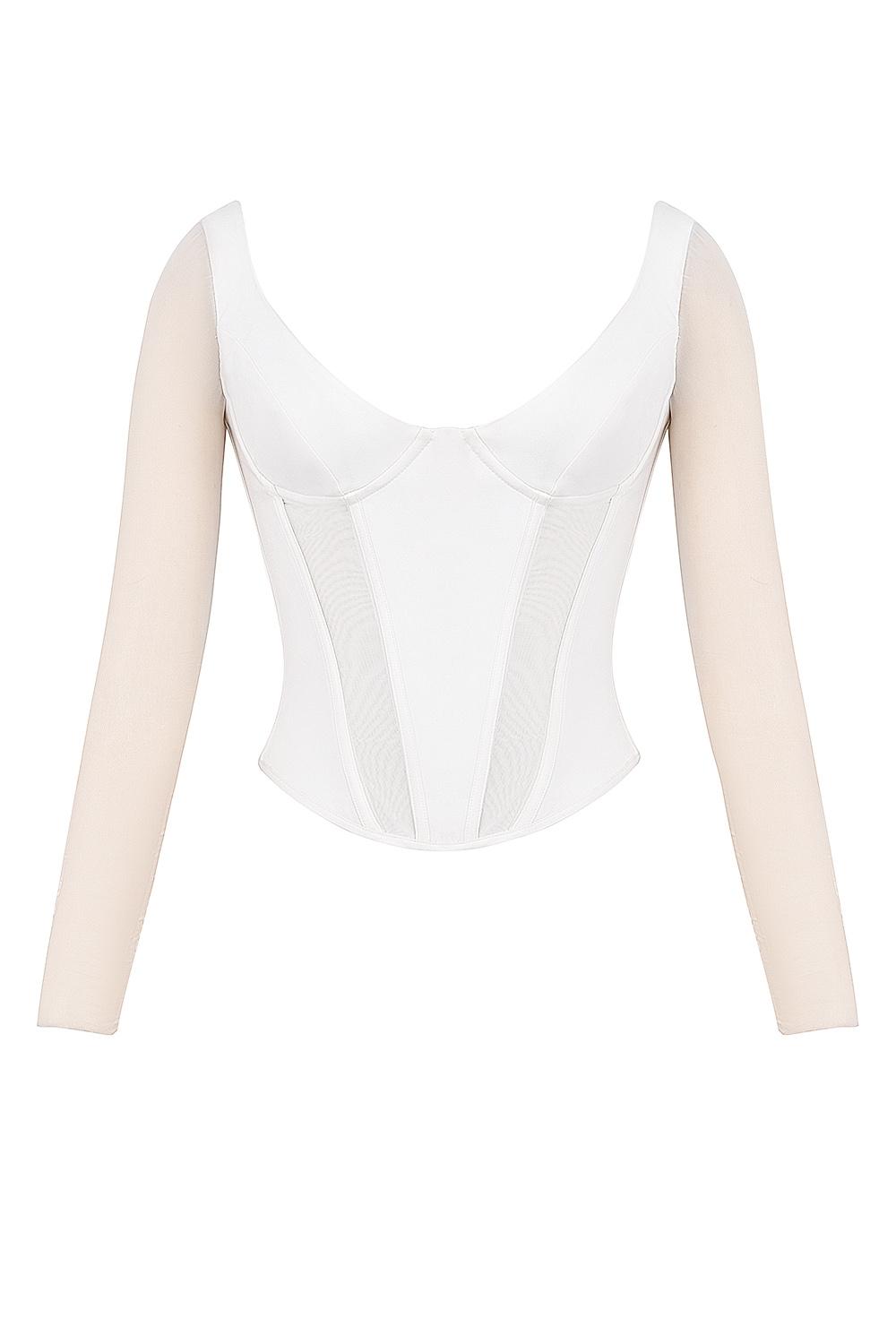 Araminta  white long sleeve mesh corset Product Image