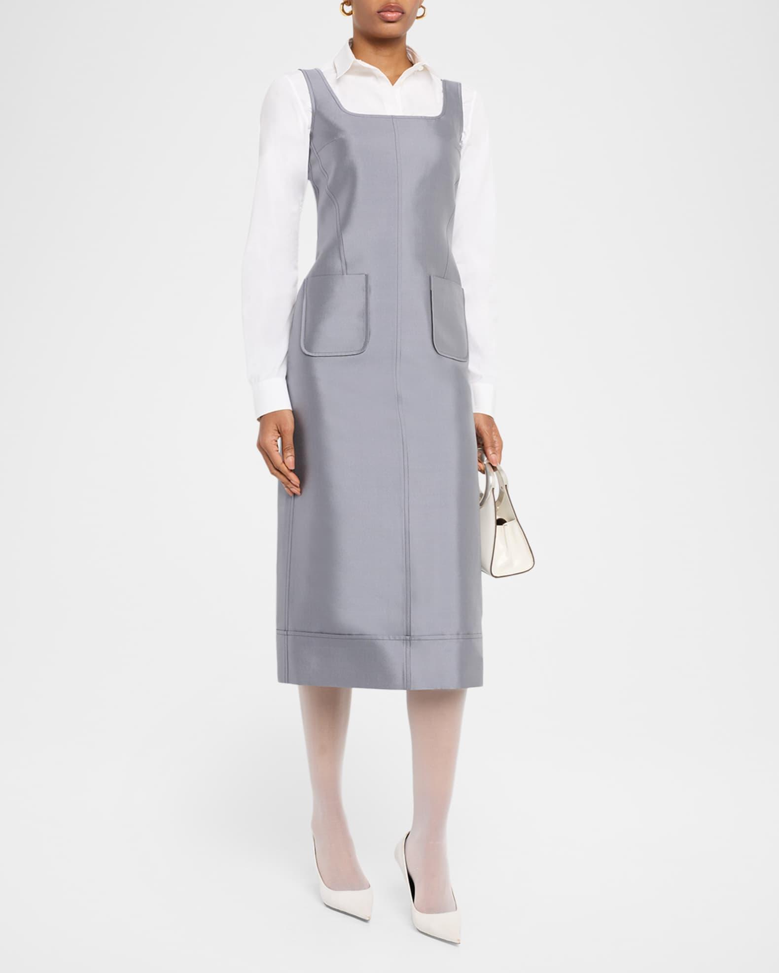 Patch-Pockets Sleeveless Wool-Silk Midi Dress Product Image