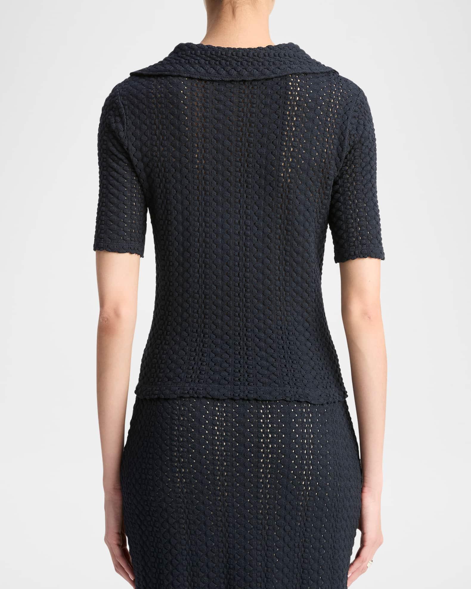 Knit Elbow-Sleeve Polo Top Product Image