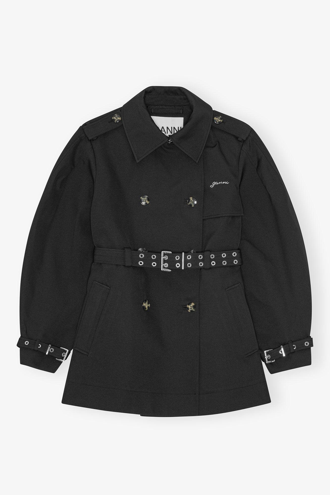 Black Heavy Twill Midi Trench Coat Product Image