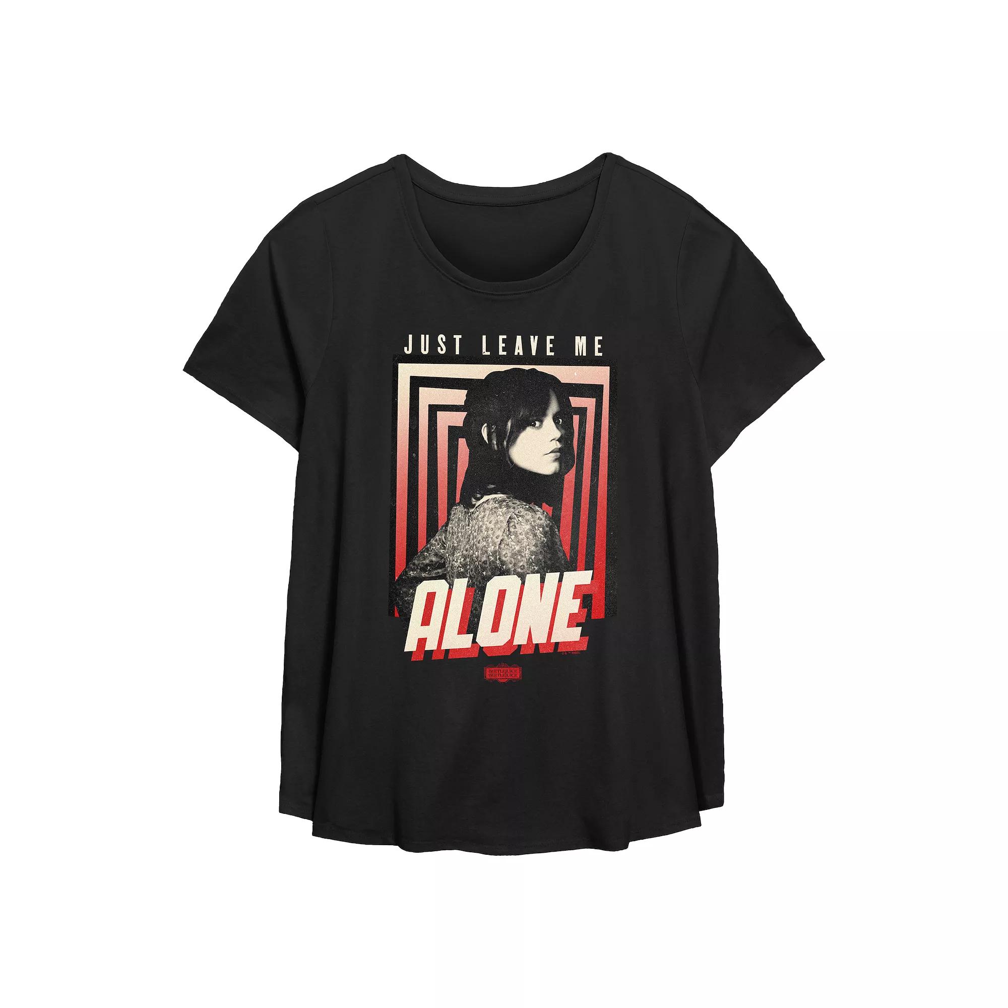 Plus Size Beetlejuice 2 Astrid Just Leave Me Alone Flowy Graphic Tee, Women's, Size: 0X, Black Product Image