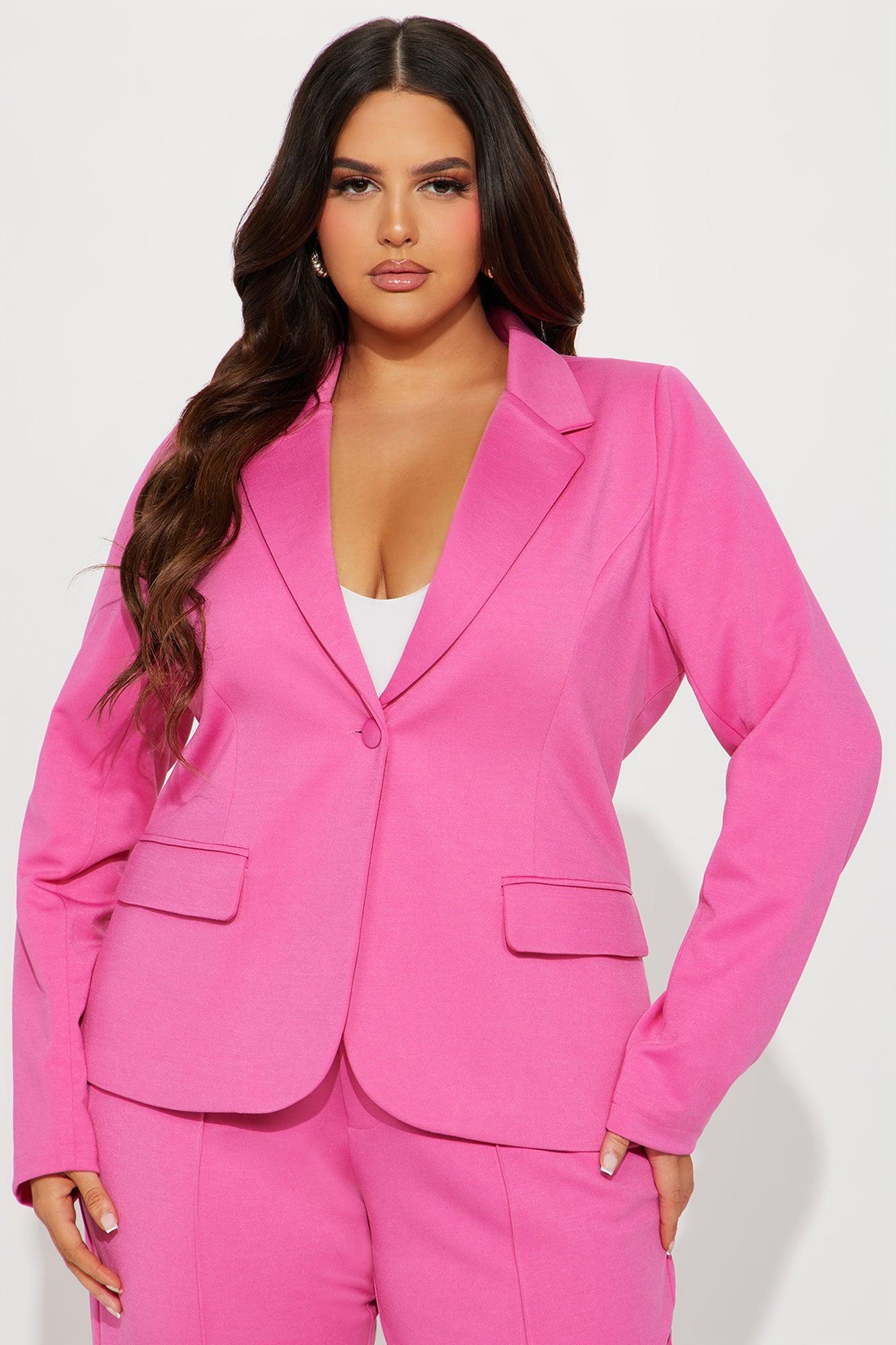 Business Per Usual Blazer Pant Set - Hot Pink Product Image