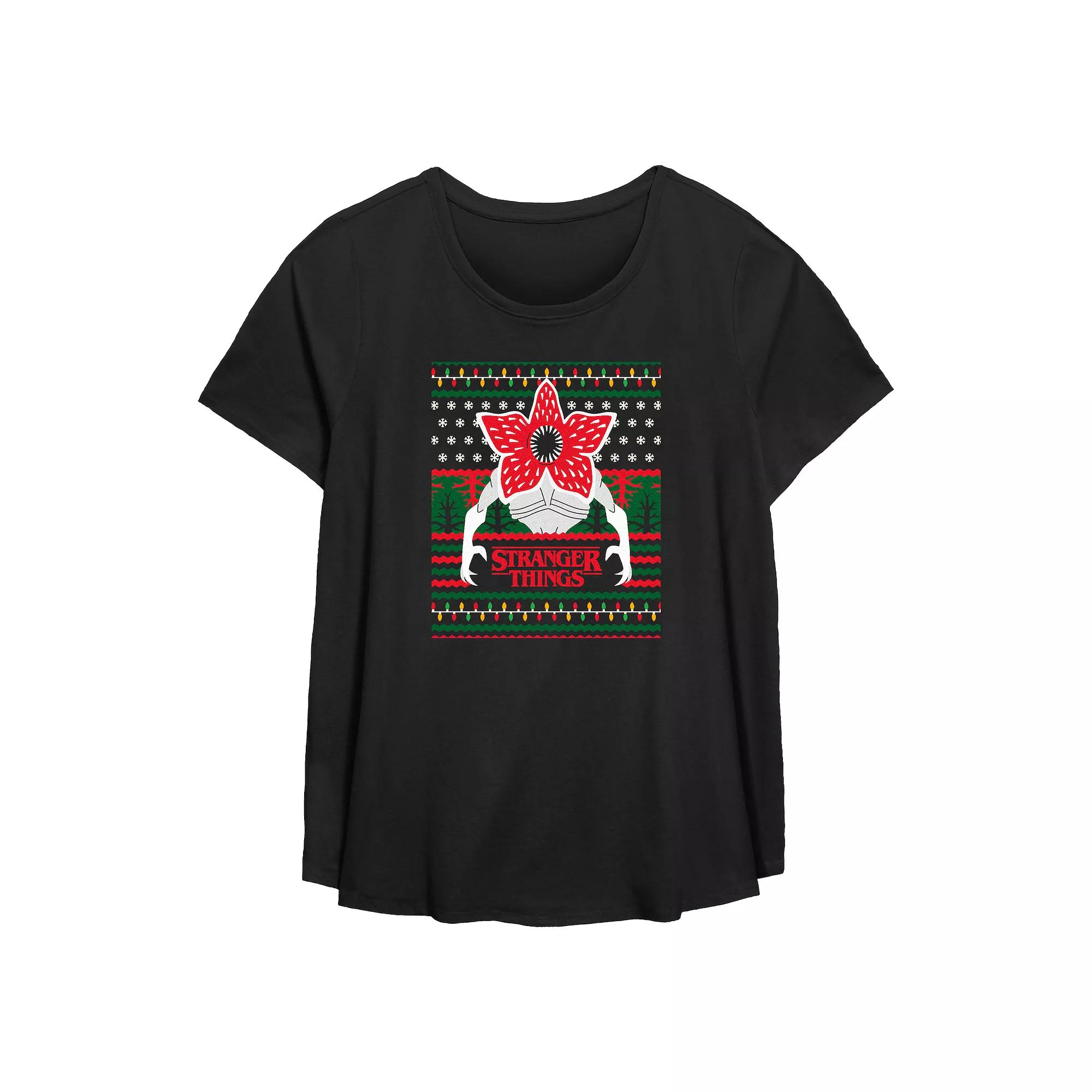 Plus Size Stranger Things Demogorgon Ugly Christmas Flowy Graphic Tee, Women's, Size: 0X, Black Product Image