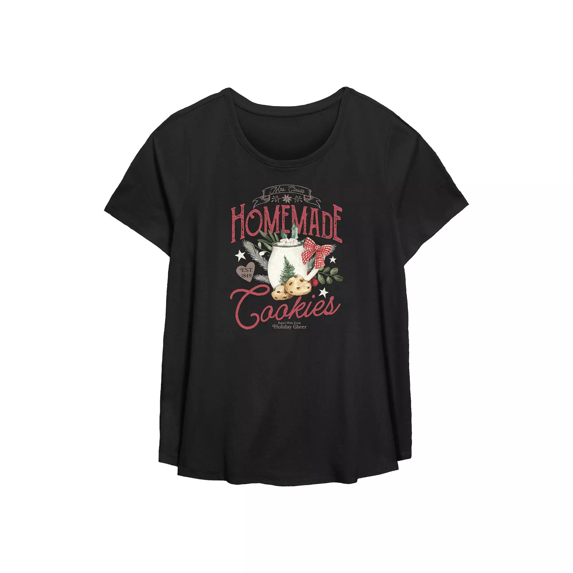 Plus Size Mrs. Claus' Homemade Christmas Cookies Flowy Graphic Tee, Women's, Size: 1XL, Black Product Image