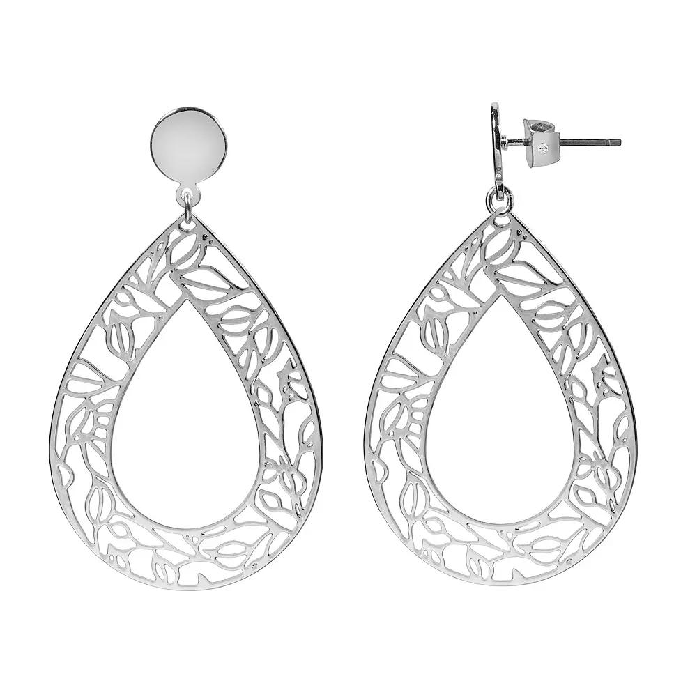 LC Lauren Conrad Filigree Teardrop Earrings, Women's, Silver Tone Product Image