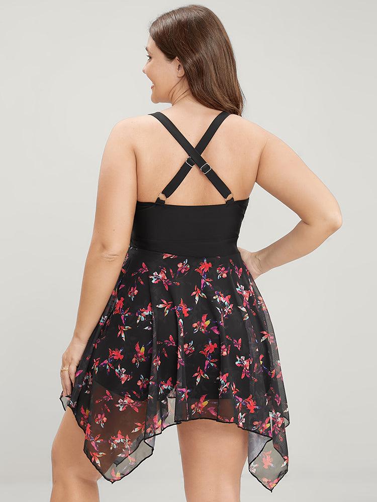 Tropical Ruched Ties Hanky Hem Crisscross Swim Dress Female Product Image