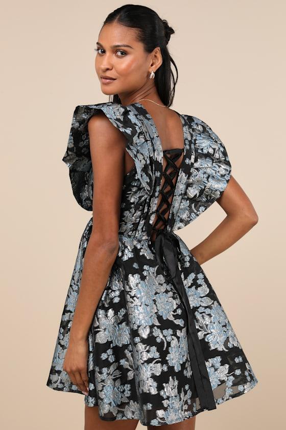 Decadent Presence Black Jacquard Babydoll Mini Dress Product Image