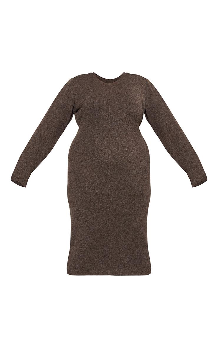 Plus Chocolate Knitted Seam Front Midaxi Dress Product Image