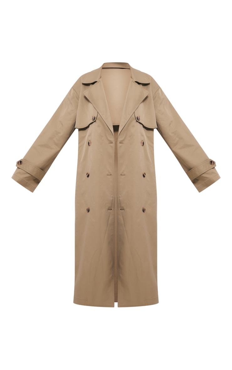 Chocolate Faux Suede Buckle Belt Trench Coat Product Image