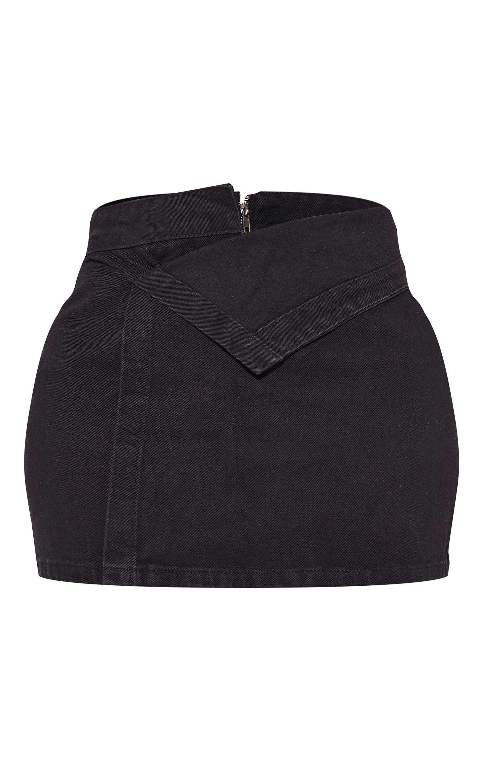 Shape Washed Black Denim Foldover Waist Mini Skirt Product Image