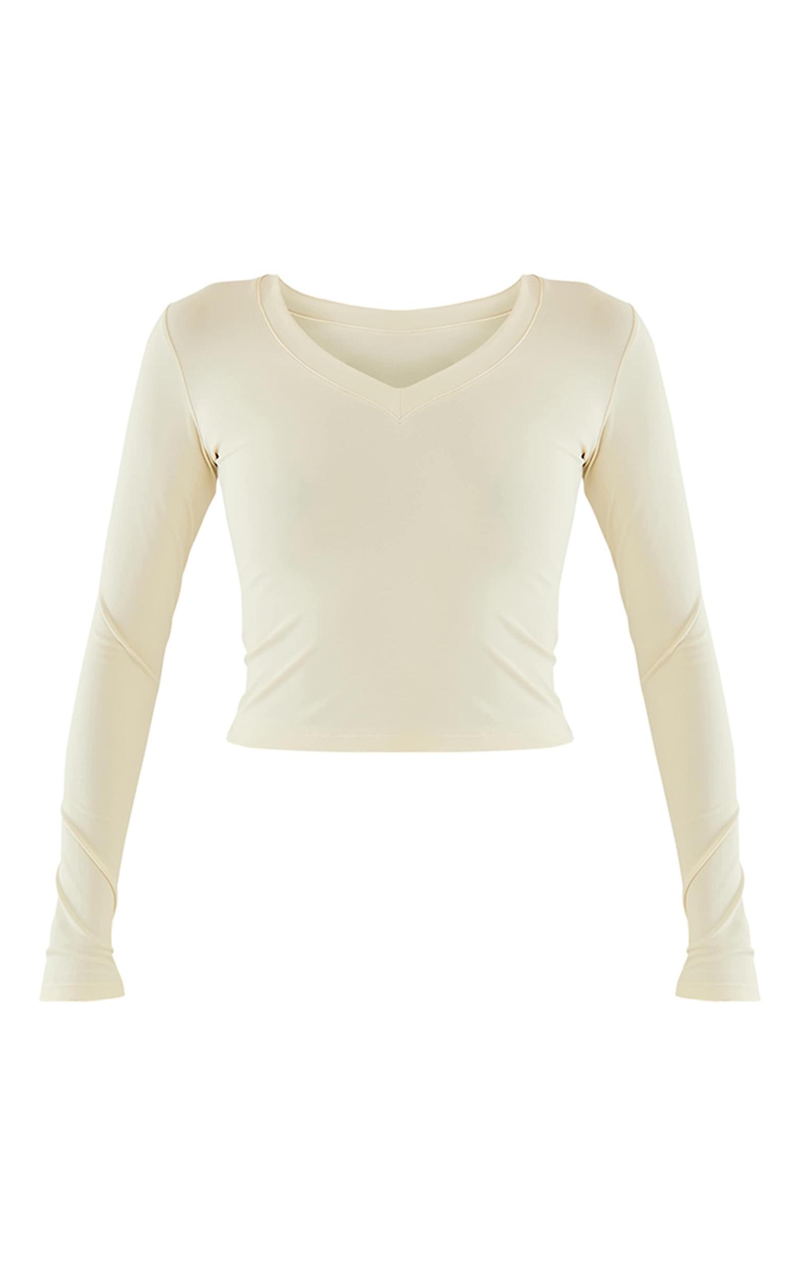 Bone Sculpt V Neck Long Sleeve Top Product Image