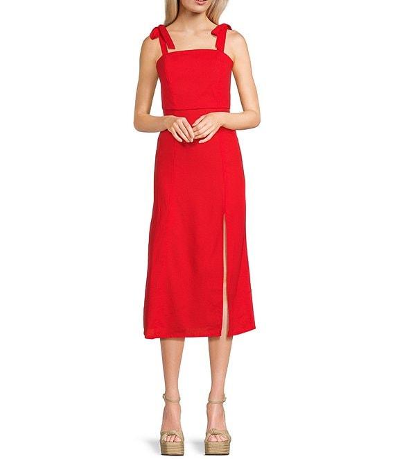 GB Tie Shoulder Linen Blend Midi Dress Product Image