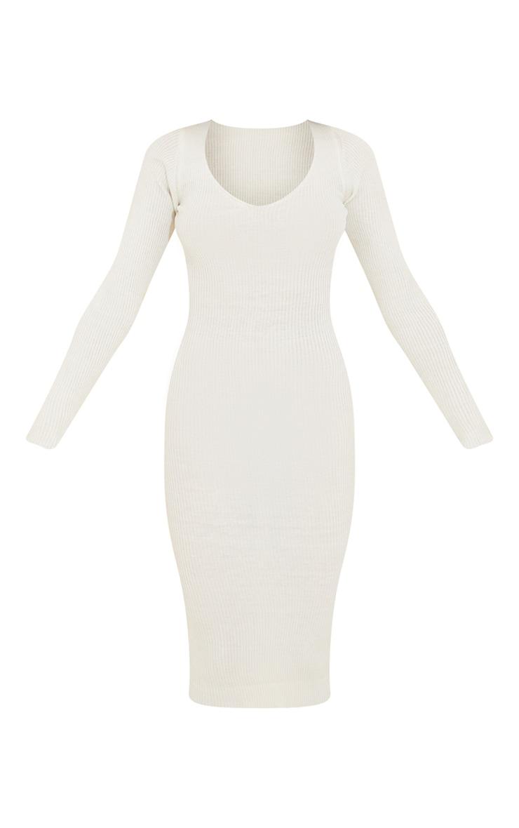 Cream V Neck Knit Midi Dress Product Image