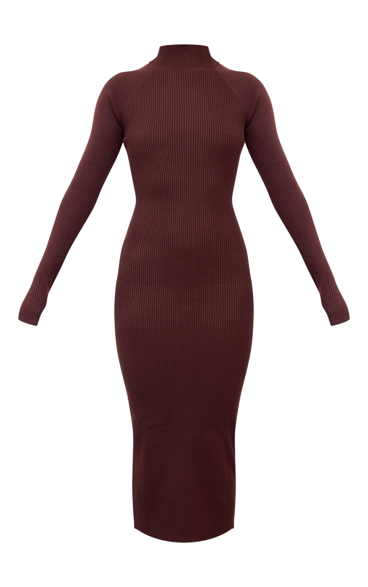 Chocolate Turtle Neck Knitted Bodycon Maxi Dress Product Image