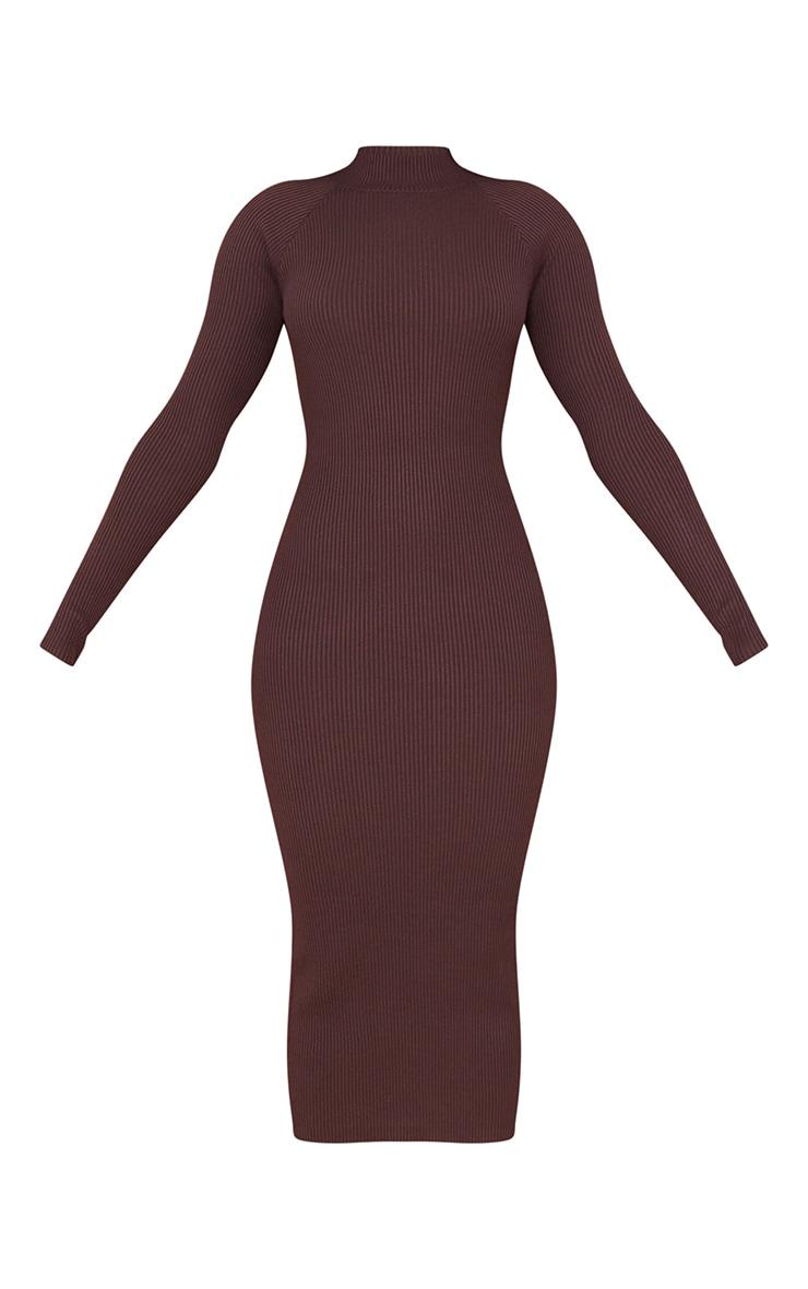 Chocolate Turtle Neck Knitted Bodycon Maxi Dress Product Image