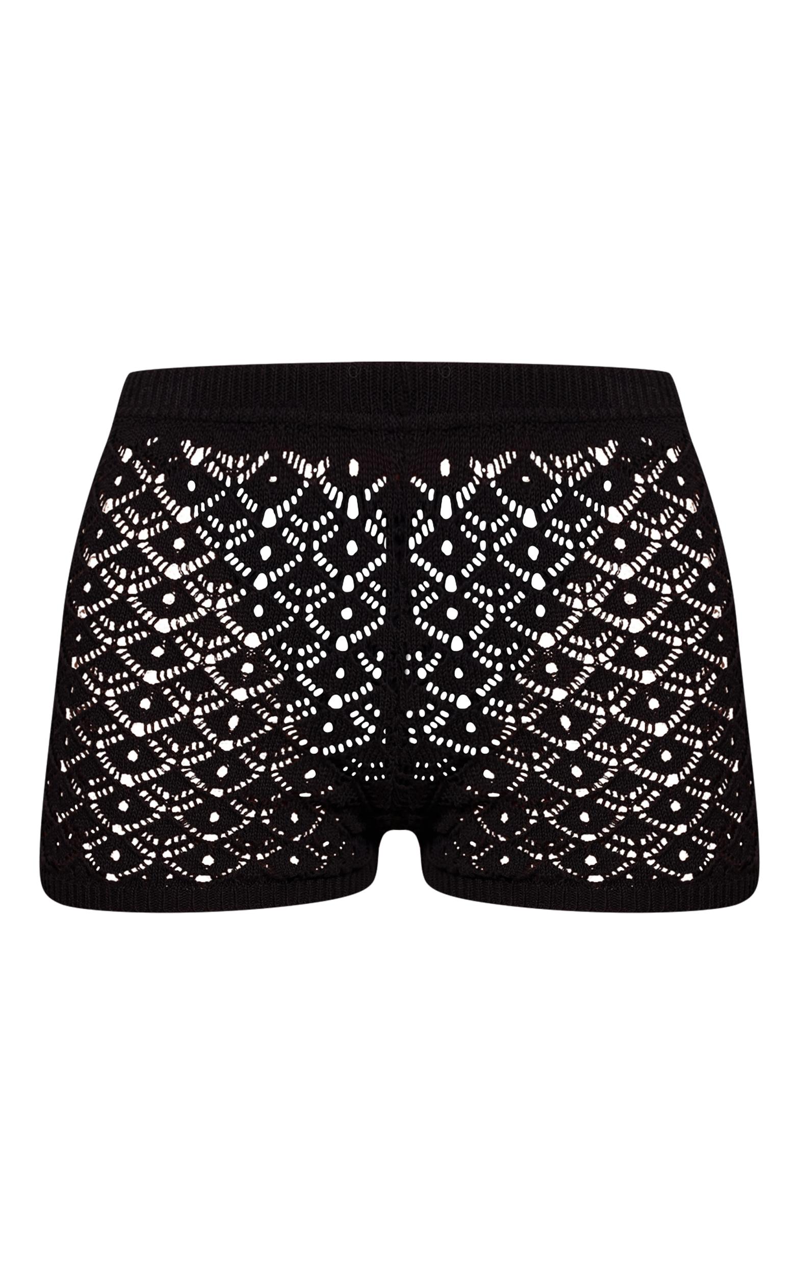 Black Crochet Mini Knitted Shorts Product Image