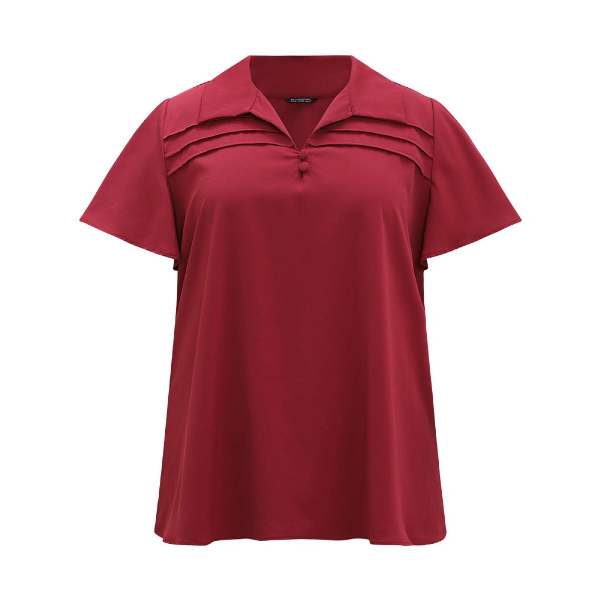 Plus Size Scarlet Plain Shirt Collar Button Detail Pleated Blouse Women Office Short sleeve Shirt collar Office Blouses BloomChic 14-16/1X Product Image
