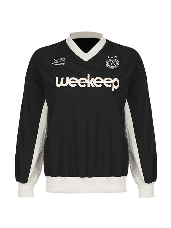 Preppy Contrast Color Letter Print V Neck Sweatshirt Product Image