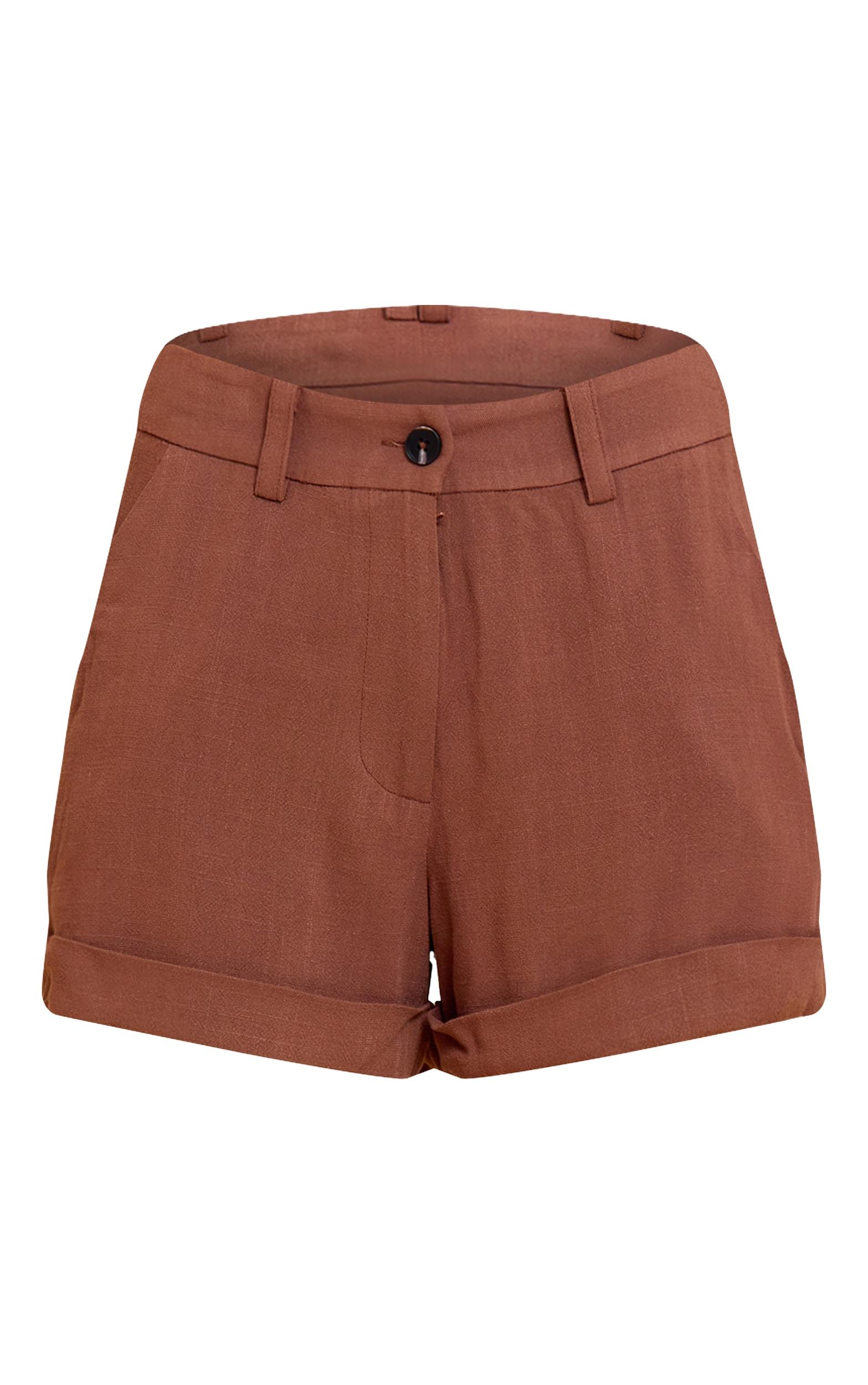 Chocolate Tailored Linen Look Shorts Product Image