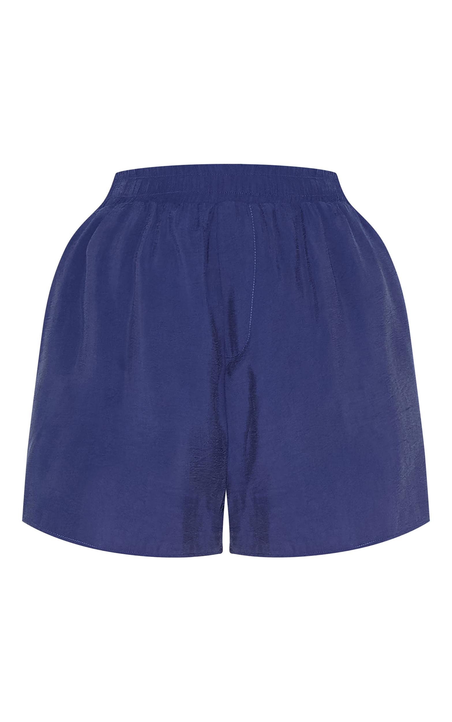 Navy Peached Woven Elasticated Waist Shorts Product Image