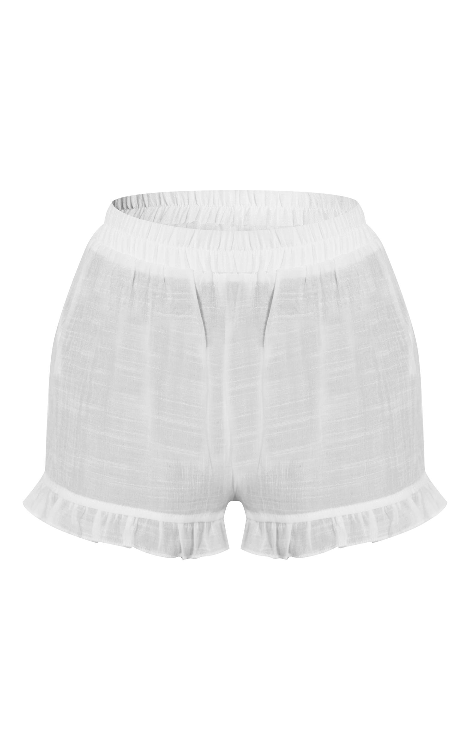 White Linen Look Frill Edge Shorts Product Image
