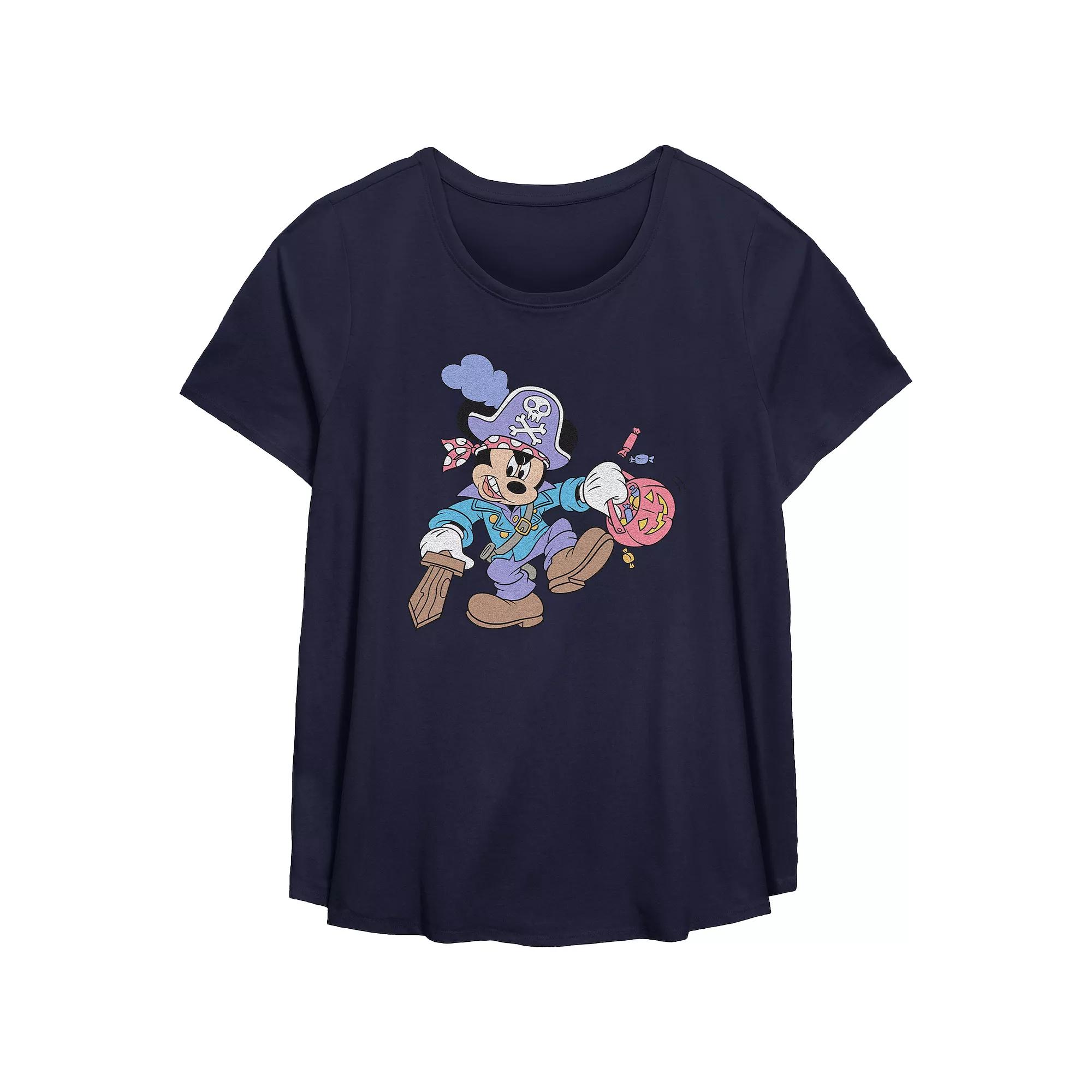 Disneys Mickey Mouse Pirate Trick Or Treater Plus Size Flowy Graphic Tee, Womens Blue Product Image