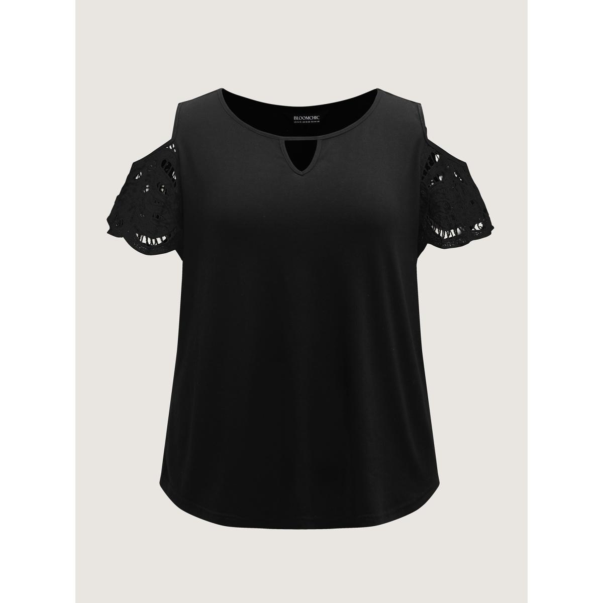 Plus Size Sleeve Cut-Out Cold-Shoulder T-Shirt Black Women Leisure Cut-Out Round Neck Casual T-shirts BloomChic 30/6X Product Image