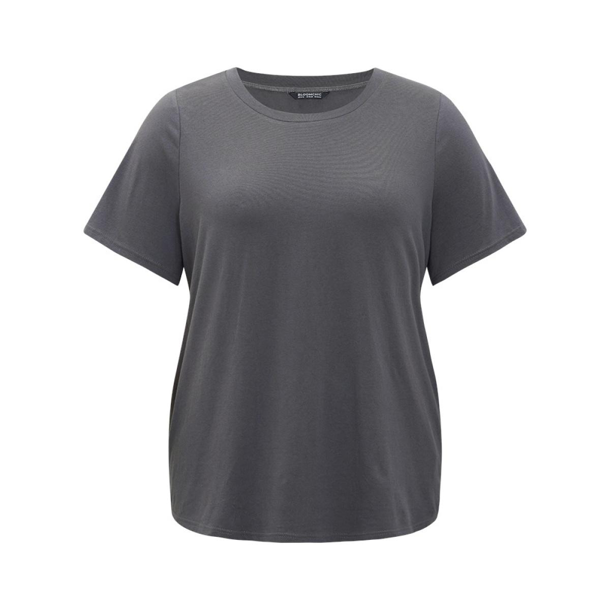 Plus Size Sun & Moon Print Graphic Round Neck T-shirt DimGray Women Casual Star and moon Dailywear T-shirts BloomChic 26/4X Product Image