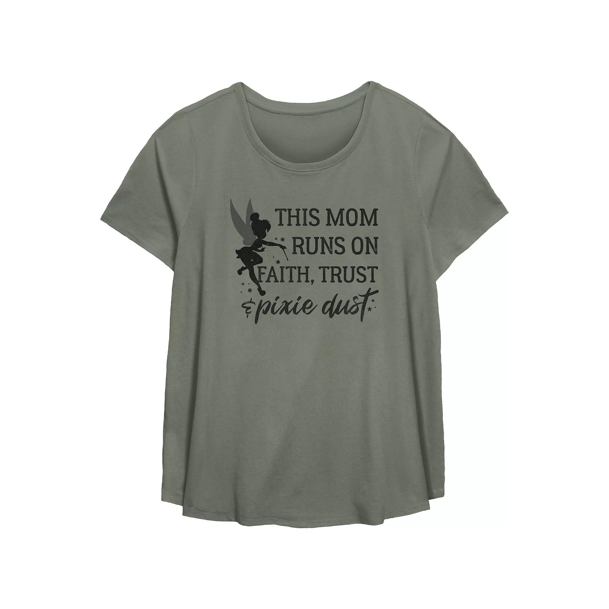 Disney Tinker Bell Plus Size This Mom Runs On Faith Trust And Pixie Dust Scoop Hem Flowy Graphic Tee, Women's, Size: 5XL, Green Product Image