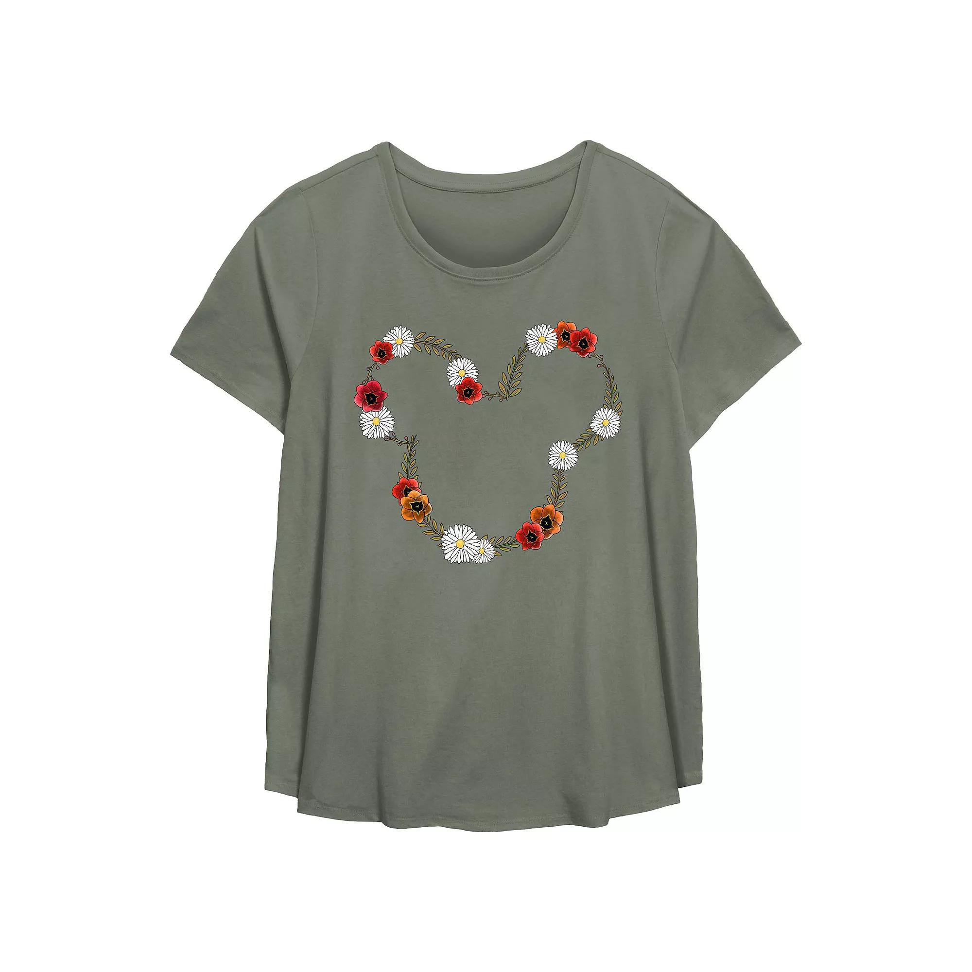 Disney's Mickey Mouse Spring Floral Wreath Plus Size Flowy Graphic Tee, Women's, Size: 4XL, Green Product Image