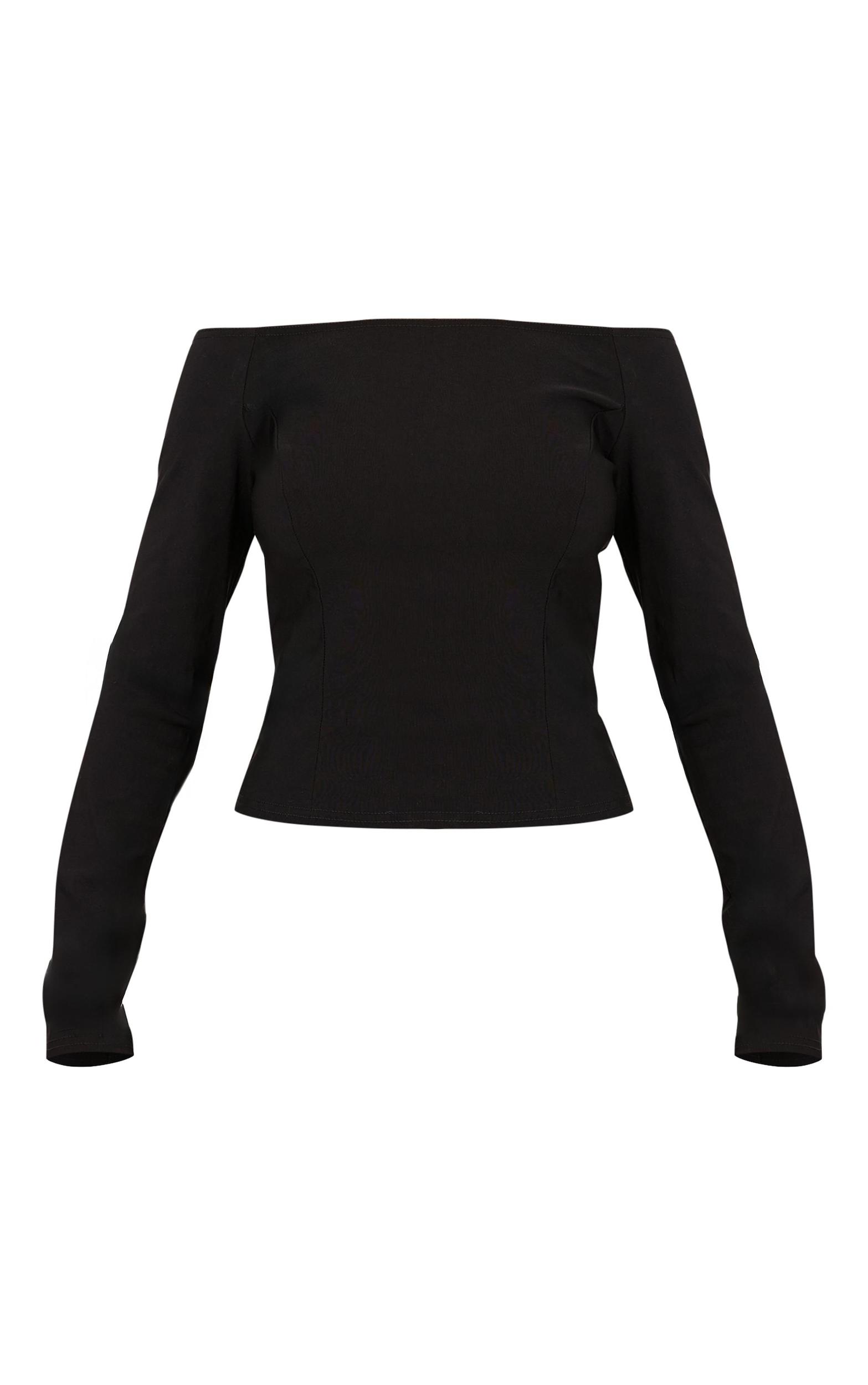 Black Bengaline Boatneck Long Sleeve Top Product Image