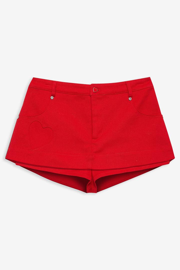 Lipstick Denim Mini Skort — Red Product Image