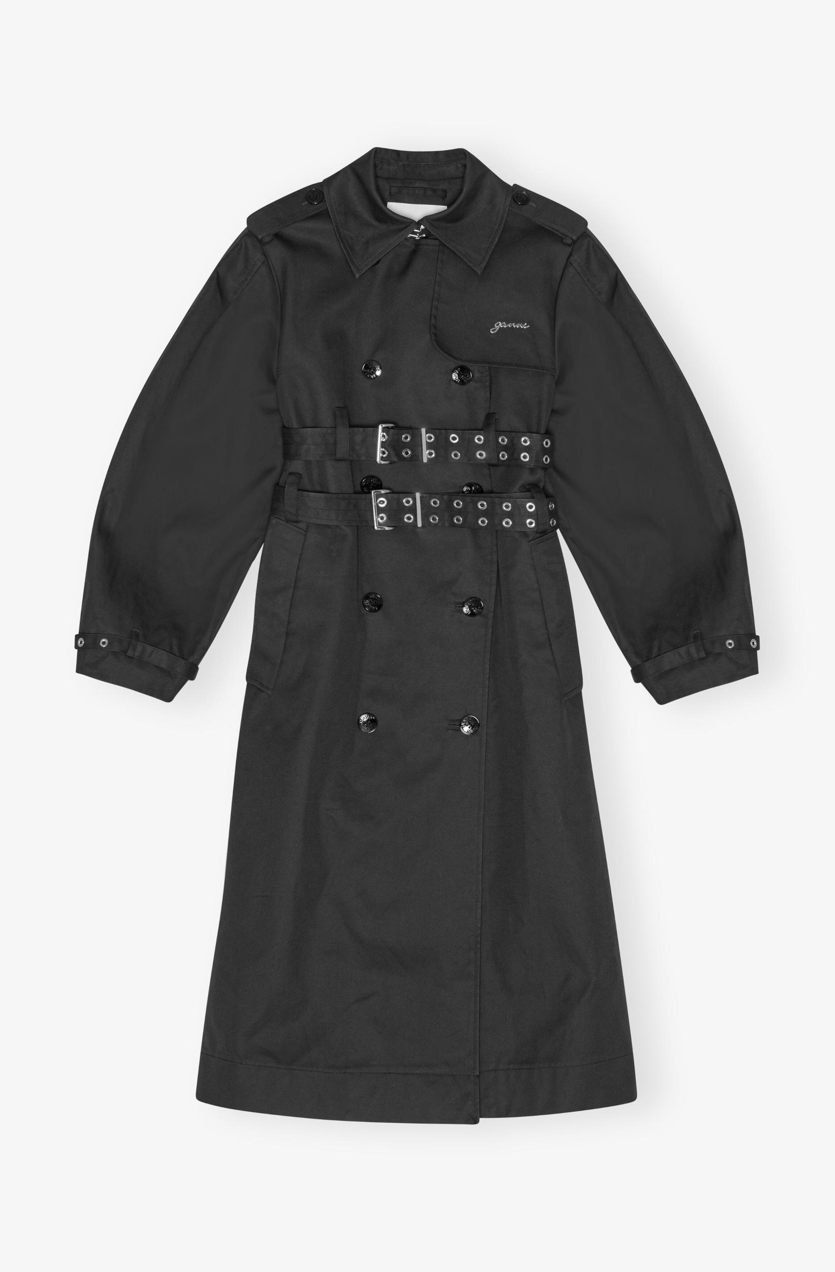 Black Bonded Cotton Trench Coat Product Image