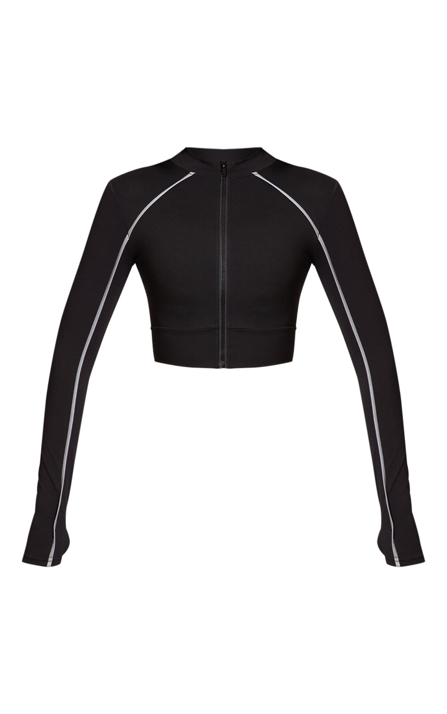 PLT RUN Black Sculpt Reflective Long Sleeve Gym Jacket Product Image
