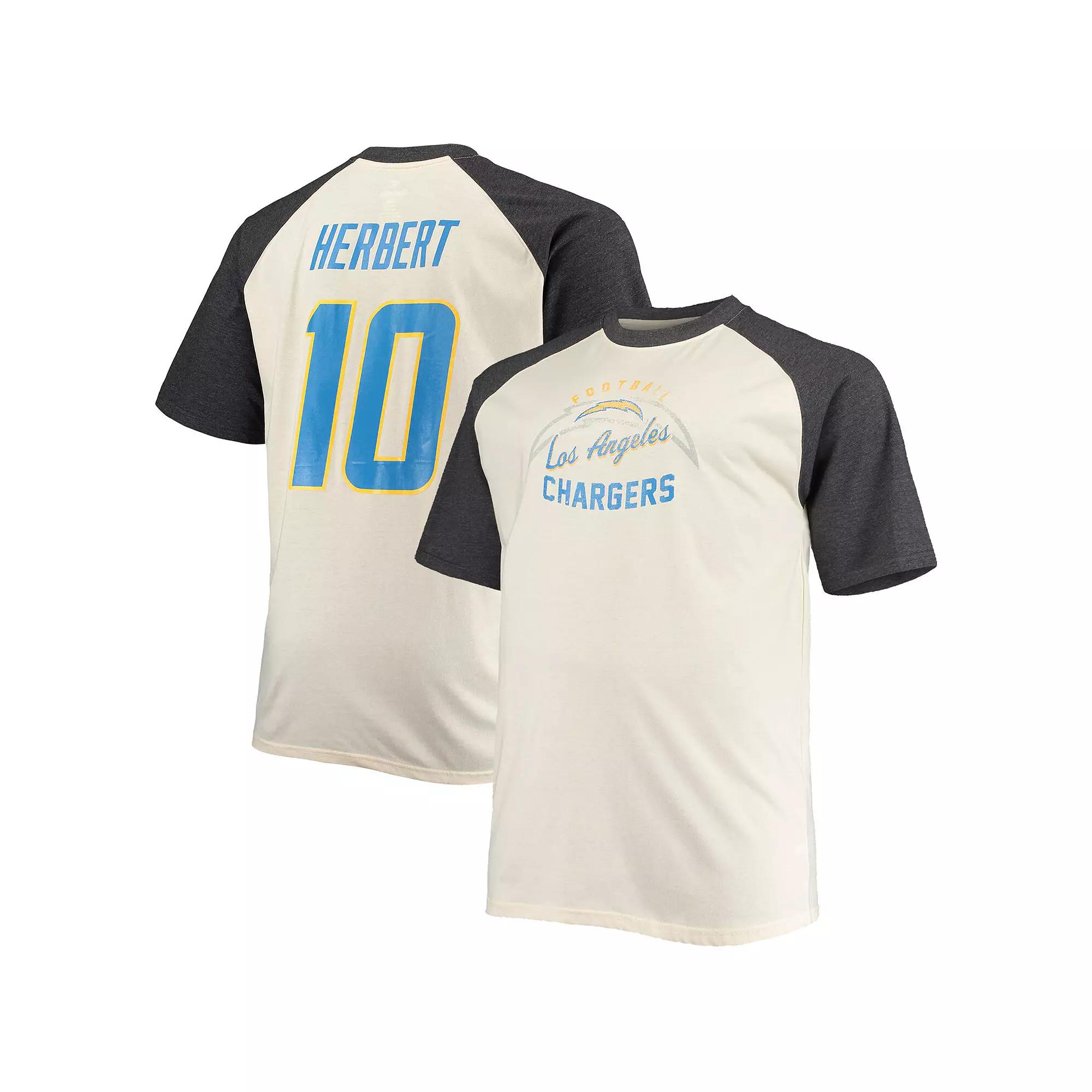 Men's Justin Herbert Oatmeal Los Angeles Chargers Big & Tall Player Name & Number Raglan T-Shirt, Size: 5XB, Team Product Image