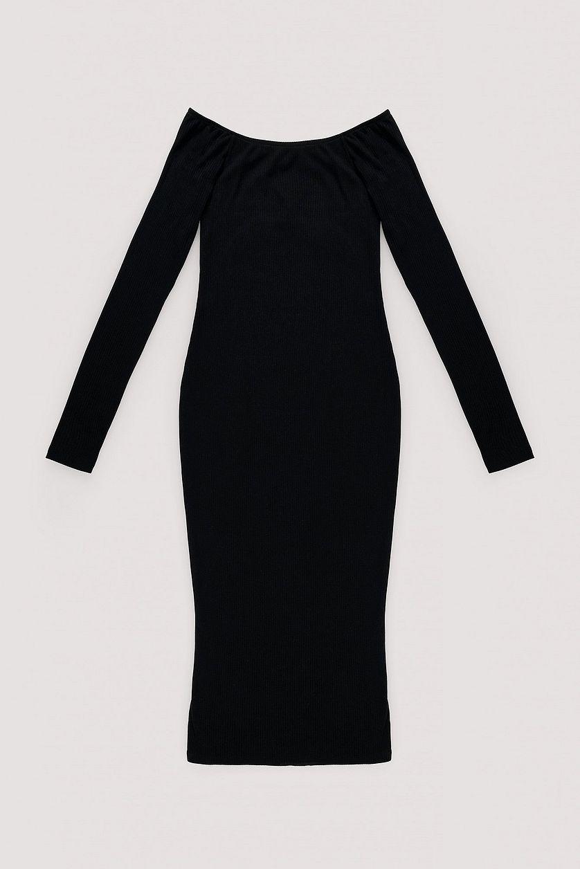 Rib Bare Shoulder Midi Dress Product Image