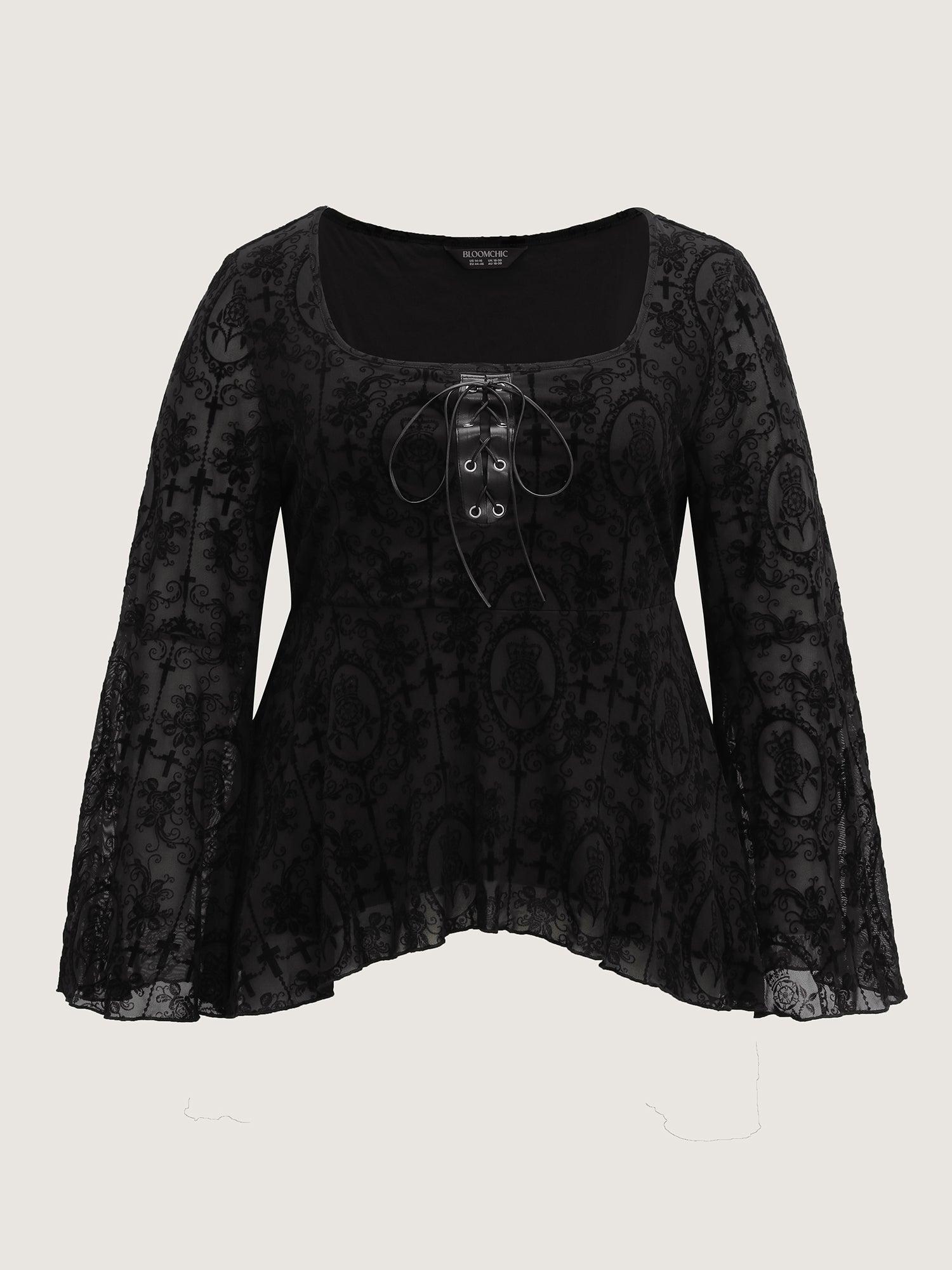 Velvet Mesh Cross-Ties Flared Top Female Product Image